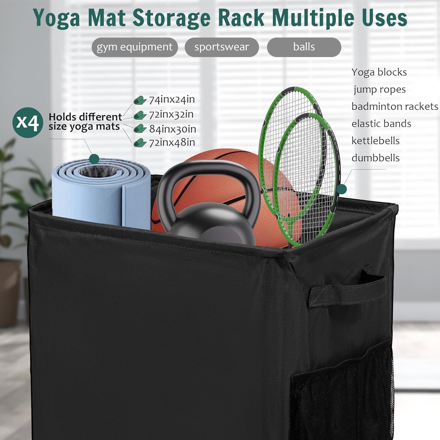 Yoga Mat Storage Rack with Wheels - Image 3